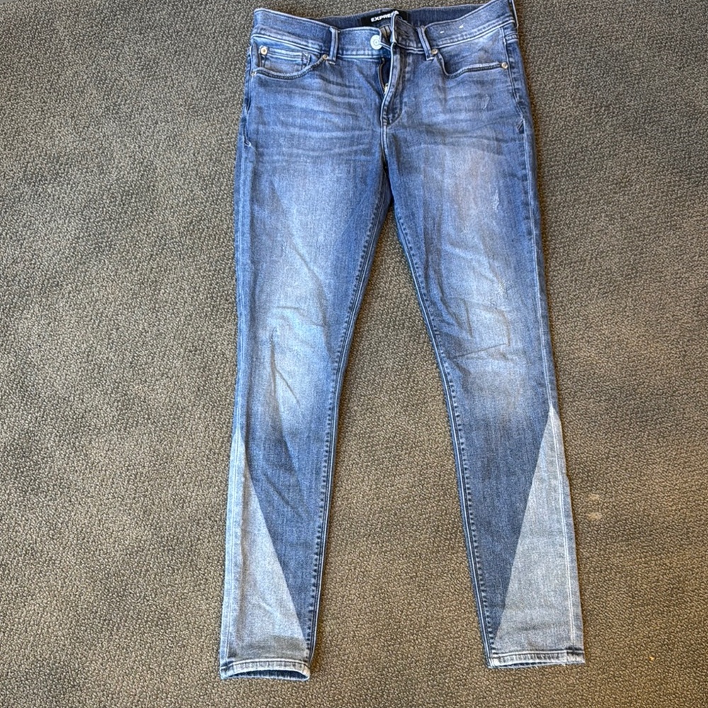 Express Blue Skinny Jeans with Raw Hem